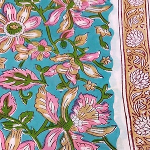 Green Pink Block Print Fabric,Floral Print Fabric,Indian Cotton Fabric,By the Metre Fabric,Jaipur Fabric,Dress Fabric,Curtain Fabric