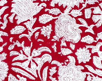 Red Block Print Fabric,Floral Print Fabric By the Yard,Cotton Fabric for Sewing Dressmaking Quilting,Upholstery Fabric,Curtain Fabric