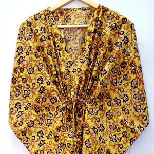 Yellow Kaftan Maxi Dress for Women,Kaftan Block Print,Loungewear,Beach Cover Up,Bridesmaid gift,Dressing Gown,Kaftan Plus Size