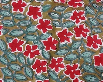 Green Red Block Print Fabric,Cotton Fabric By the Yard,Fabric for Sewing,Quilting Fabric,Upholstery Fabric,Curtain Fabric,Floral Fabric