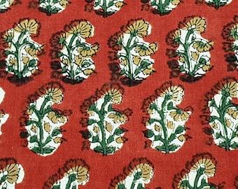Red Green Block Print Fabric,Cotton Fabric By the Yard,Dress Quilting Upholstery Fabric,Indian Floral Print Fabric,Curtain Fabric
