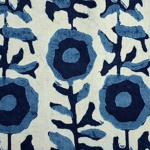 Indigo Blue Cotton Floral Block Print By the Yard Fabric for Sewing Dressmaking Quilting Upholstery Curtains,Indian Fabric