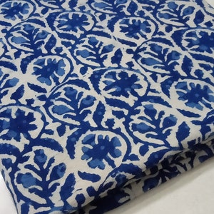 Canvas Fabric,Indigo Blue Fabric,Block Print Fabric,Floral Print Fabric,Canvas Fabric By the Yard,Cotton Canvas