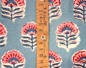 Tecido grosso de algodão, tecido com estampa floral, tecido vendido por metro para costura, tecido para estofamento, tecido para cortina, tecido com estampa em bloco azul e rosa, 147 cm (58 polegadas)