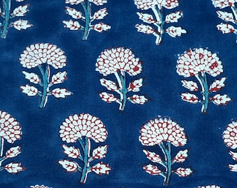 Tela de algodón azul con estampado de bloques, tela con estampado floral cortada a medida, tela para tapicería, tela para cortinas acolchadas, tela india hecha a mano.
