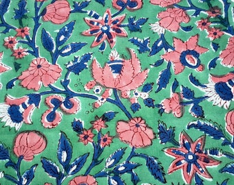 Blue Orange Blue Indian Block Print Fabric,floral Print,by the Yard
