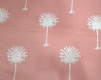 Pink Palm Tree Fabric: Hand Block Print Cotton, 58 Inch Wide