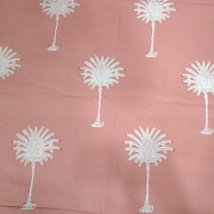 Tessuto stampato a blocchi rosa, tessuto stampato con palme, tessuto di cotone spesso, tessuto per tende, tessuto per tappezzeria, tessuto per tovaglie, larghezza 58 pollici