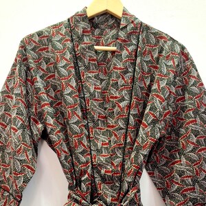 Zwartbruine kimonogewaad voor vrouwen, kimonogewaad met blokprint, kamerjas, kimonojurk bruidsmeisje met bloemenprint, bedekken, zwangerschapsjurk, cadeau voor haar