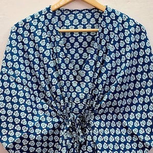 Blue Floral Kaftan Maxi Dress,Block Print,Loungewear,Beach Cover Up,Long Caftan,Bridesmaid gift,Long Gown,gift for her