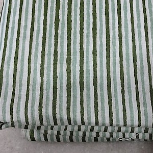 Stripe Print Fabric,Indian Block Print Fabric,By the Yard,Dress Fabric,Curtain Fabric,Sewing Quilting Fabric,Vegetable Dyed,Green Cotton
