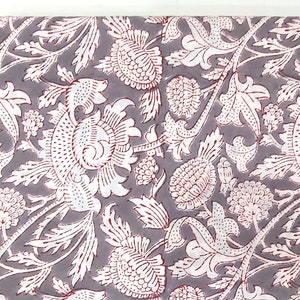 Grey Indian Block Print Fabric,Floral Print Fabric,By the Yard,Vegetable Dye,Dress Fabric,Curtain Fabric,Quilting Fabric,Sewing Fabric