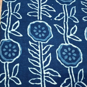 Indigo Blue Floral Block Print Fabric, By the Yard Fabric,Fabric for Sewing,Curtains,Upholstery,Dressmaking Fabric,Quilting Fabric,Indian