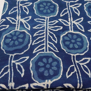Indian Block Print Fabric,Indigo Blue,Floral Print Fabric,By the Yard Fabric,Dress Fabric,Upholstery Fabric,Quilting Fabric
