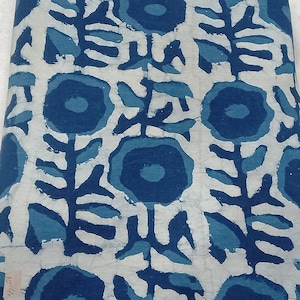 Indigo Blue Indian Block Print Fabric,Floral Print Fabric,By the Yard,Dress Curtain Fabric,Quilting Fabric,Vegetable Dyed,Sewing Fabric