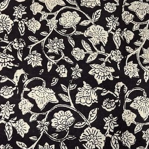 Block Print Fabric,Floral Print Fabric,By the Yard Fabric,Dress Curtain Fabric,Indian Fabric,Quilting Fabric,Black Off White