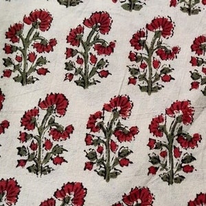 Beige Red Indian Block Print Fabric,Floral Print Fabric,By the Yard Fabric,Dress Fabric,Curtain Fabric,Sewing Fabric,Quilting Fabric