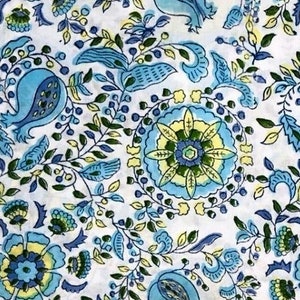 White Blue Yellow Indian Block Print Fabric,Floral Print Fabric,By the Yard,Vegetable Dyed,Dress Fabric,Curtain Fabric,Quilting Fabric