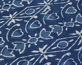 Block Print Fabric Indigo Blue Abstract Print  Fabric, India Cotton Voile Fabric, Hand Block Print Fabric By the Yard