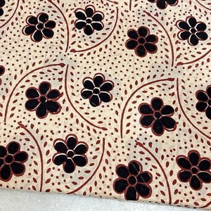 Beige Brown Indian Block Print Fabric,Floral Print,Vegetable Dyed,By the Yard,Dress Fabric,Curtain Fabric,Quilting Fabric,Sewing Fabric