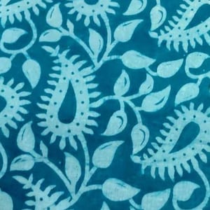 Turquoise Blue Block Print Indian Fabric,Floral Print,By the Yard,Dressmaking Fabric,Upholstery Fabric,Fabric for Sewing,Quilting Fabric