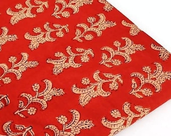 Tissu imprimé floral rouge, tissu indien bloc par mètre, tissu voile de coton, tissu Jaipur, tissu pour vêtements 44 pouces