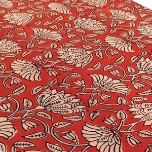 Red Beige Indian Block Print Fabric,Floral Print Fabric,Vegetable Dyed,By the Yard,Dress Fabric,Qulting Fabric,Sewing Fabric,Lotus Print