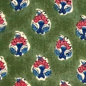 Green Blue By the Yard Floral Indian Block Print Fabric,Dressmaking Fabric,Upholstery Fabric,Quilting Fabric,Fabric for Sewing,Curtain