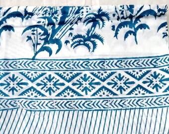 White Blue Floral Print Sarong,Indian Block Print Sarong,Sarong Pareo for Women,Beach Wrap,Cotton Voile,Bikini Cover Up,Gift for Her,Scarf