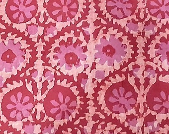 Pink Block Print Fabric,Floral Print Fabric,By the Yard,Vegetable Dyed,Dress Curtain Fabric,Indian Fabric,Sewing Quilting Fabric