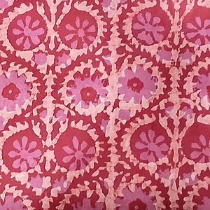 Pink Block Print Fabric,Floral Print Fabric,By the Yard,Vegetable Dyed,Dress Curtain Fabric,Indian Fabric,Sewing Quilting Fabric