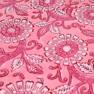 Pink Indian Block Print Fabric,Floral Print Fabric,By the Yard,Dress Fabric,Curtain Fabric,Quilting Fabric,Vegetable Dyed,Sewing Fabric