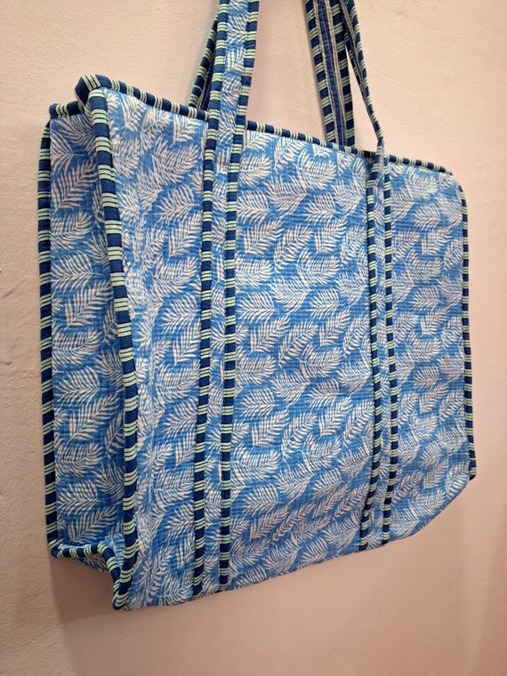 Blue Floral Print Quilted Tote Bag,shopping Bag,shouder Bag,large