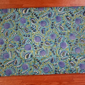 Green Indian Block Print Fabric,floral Print Fabric,by the Yard Fabric ...