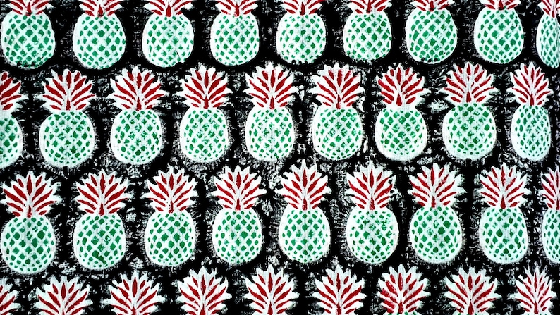 Grey Pineapple Block Print Cotton Fabric for Sewing Dressmaking Quilting Upholstery,Curtain Fabric,Fruit Print Fabric By the Yard image 7
