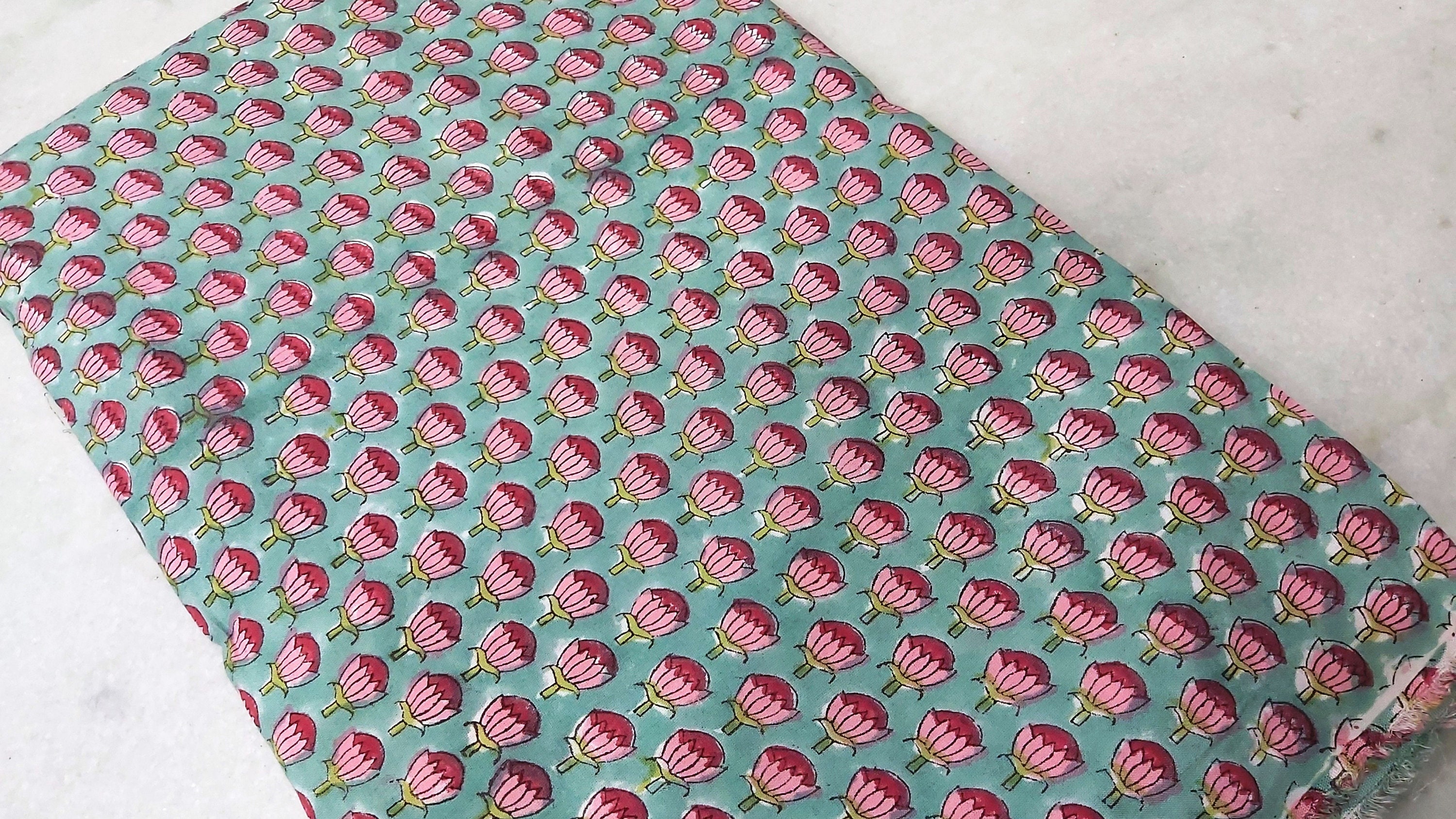 Green Pink Rayon Block Print Fabriclotus Printdress - Etsy