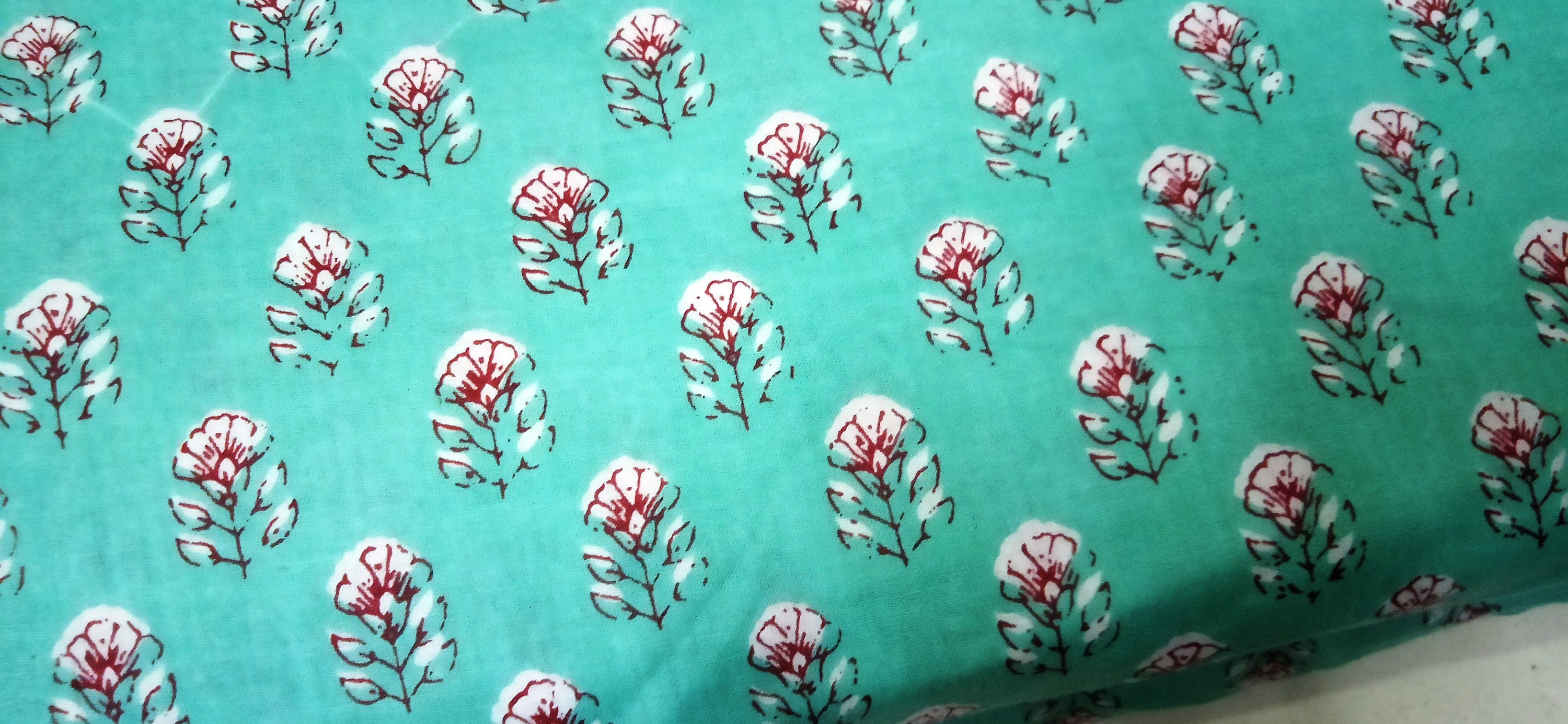 Mint Green Floral Print FabricBlock Print FabricCotton Voile Etsy