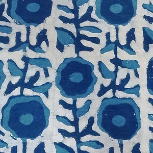 Indigo Blue Block Print By the Yard Indian Fabric,Dressmaking Fabric,Fabric for Sewing,Quilting,Upholstery Fabric,Indigo Floral Fabric