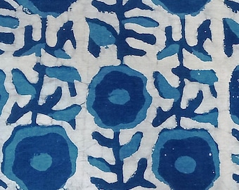 Indigo Blue Block Print By the Yard Indian Fabric,Dressmaking Fabric,Fabric for Sewing,Quilting,Upholstery Fabric,Indigo Floral Fabric
