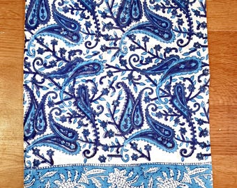 White Blue Beach Sarong for Women,Hand Block Print Sarong, Beach Cover Up,Cotton Pareo,Swimwear,Wrap Dress,Gift for Her,Scarf,Paisley Floral
