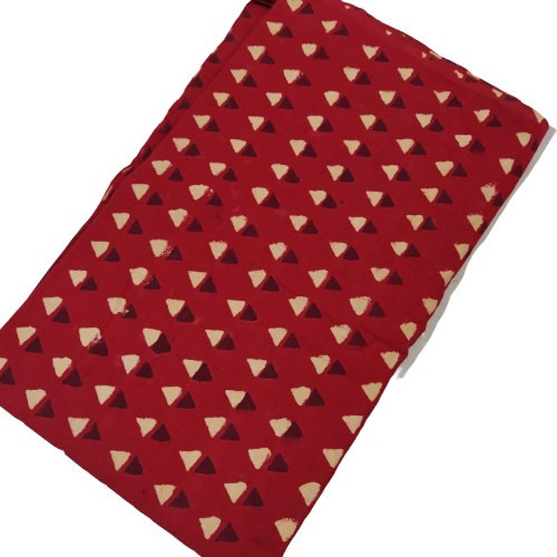 Dabu hand block printed red color geometric indian cotton fabric by the yard fabric #153