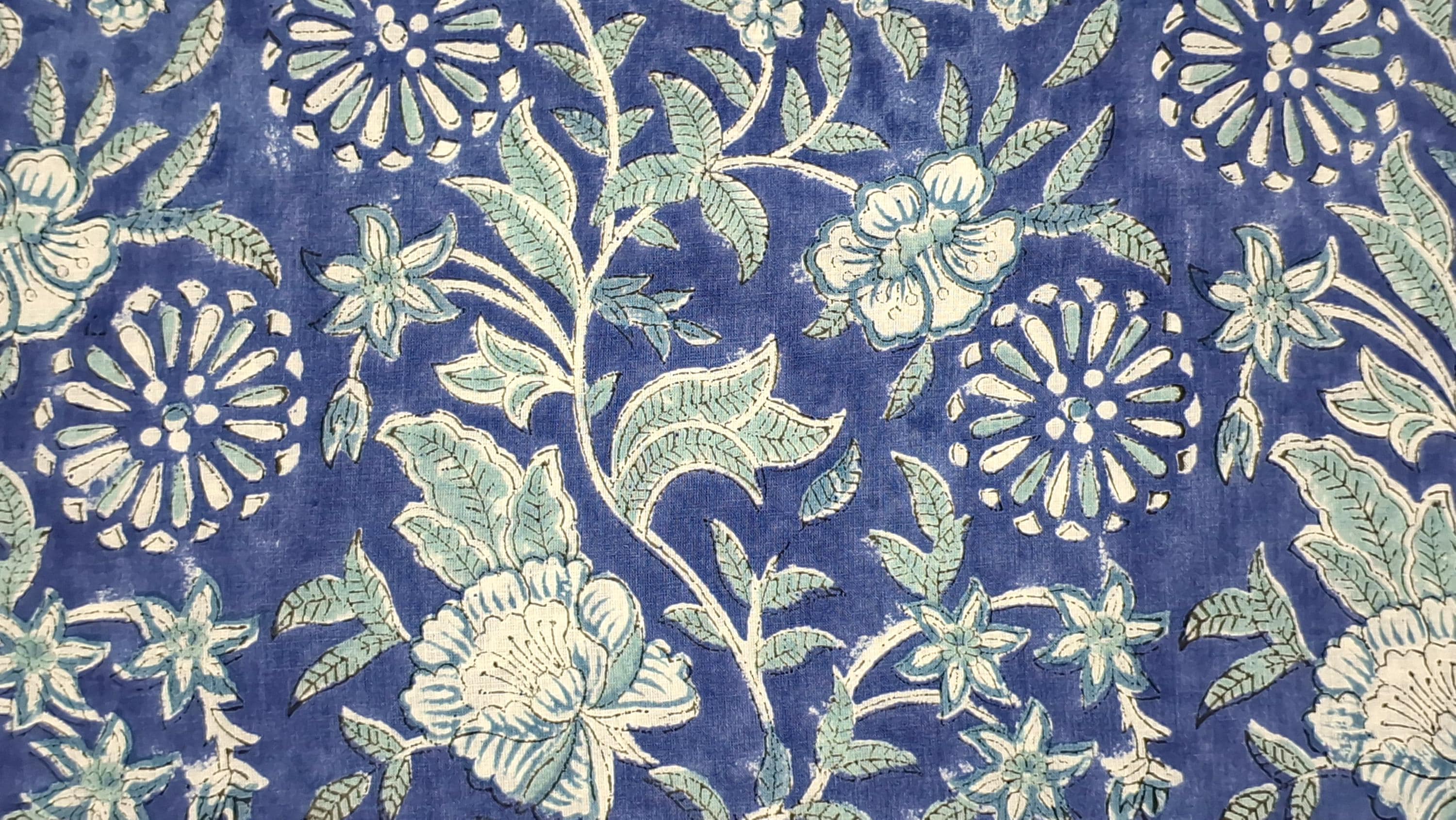 Blue Green Indian Block Print By the Yard Fabric,Dressmaking Fabric,Upholstery Fabric,Quilting Fabric,Fabric for Sewing,Fabric for Curtains