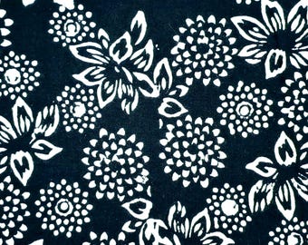 Floral Block Print Cotton Fabric: Black and White Dressmaking, Quilting, Upholstery