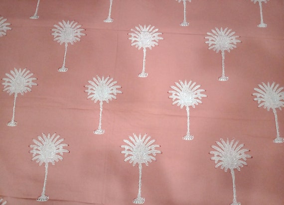 Pink Palm Tree Fabric: Hand Block Print Cotton, 58 Inch Wide