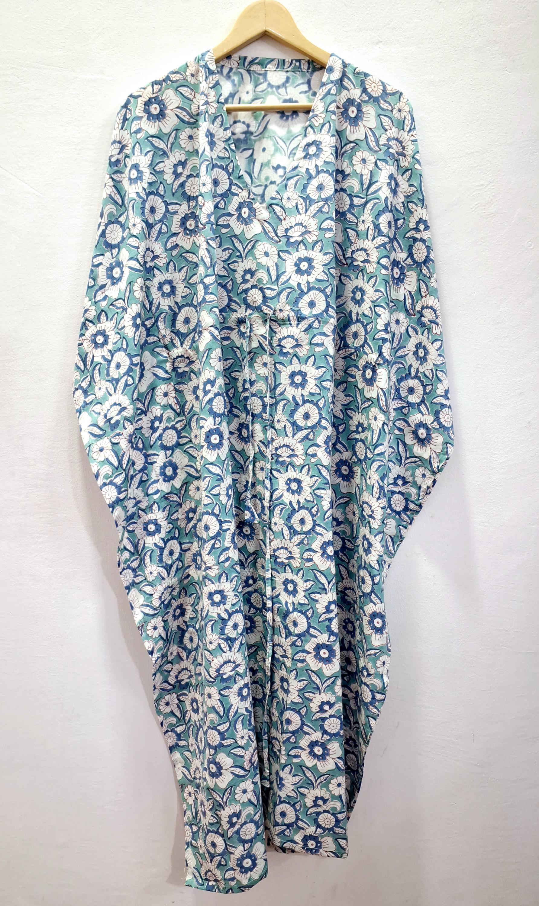Green And Blue Plus Size Rayon Side Split Kaftan For Women