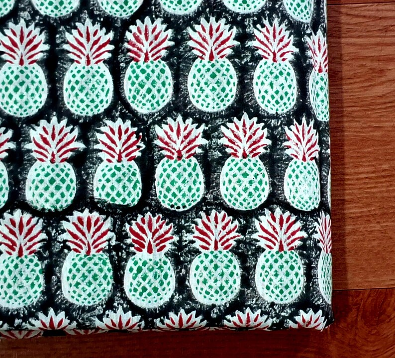 Grey Pineapple Block Print Cotton Fabric for Sewing Dressmaking Quilting Upholstery,Curtain Fabric,Fruit Print Fabric By the Yard image 2