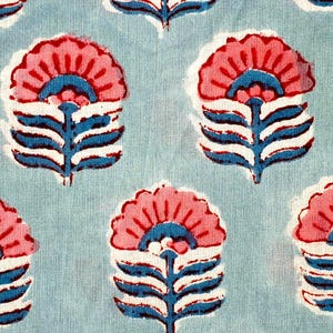 Blue Pink By the Yard Floral Indian Block Print Fabric,Dressmaking Fabric,Fabric for Sewing,Clothings,Curtain Fabric,Upholstery Fabric