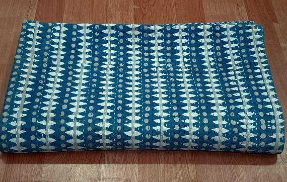 Indigo Blue Grey Indian Kantha Quilt,Geometric Print Quilt,Quilted Bedspread,Kantha Throw,Bedding,King Size Quilt,Red Quilt,Kantha Rug