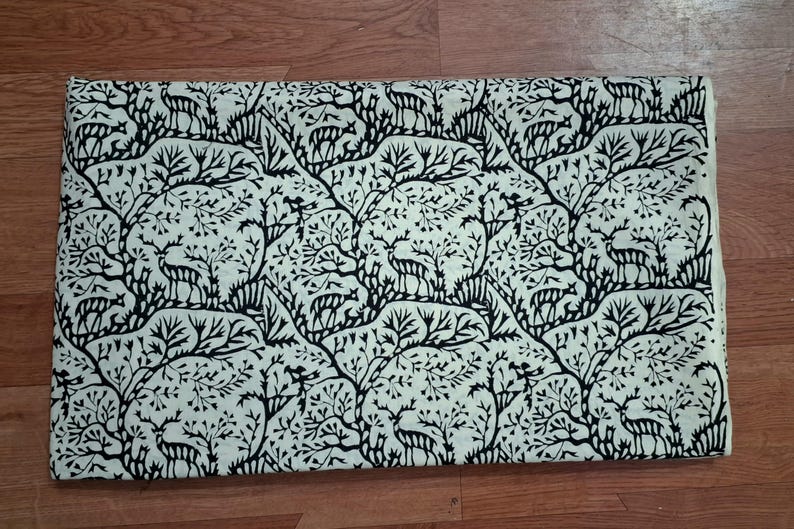 Off White Cotton Animal Print Fabric By the Yard,Block Print Fabric for Sewing Quilting Dressmaking Upholstery,Curtain Fabric,Indian image 5