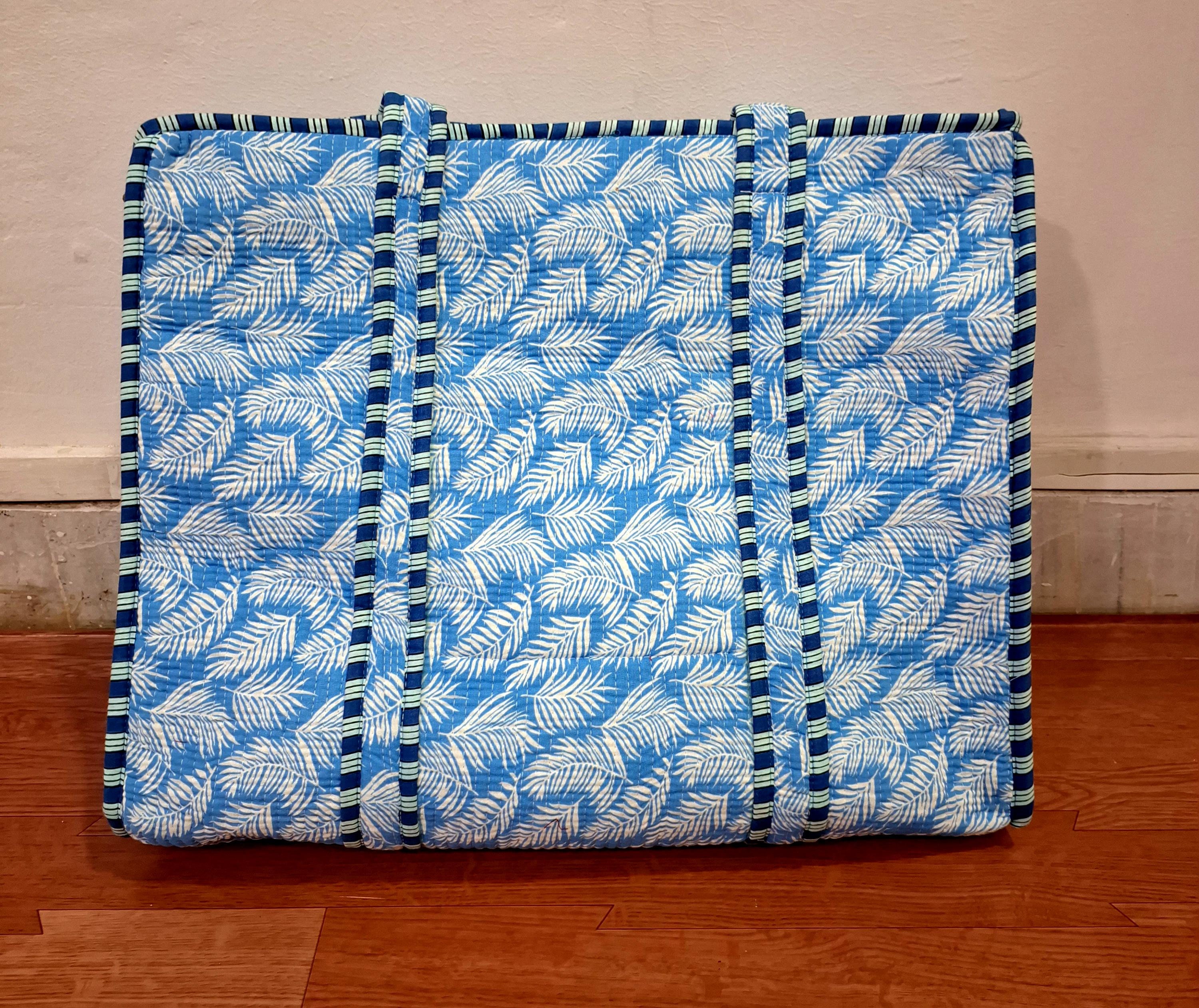 C様オーダー Blue Floral Print Quilted Tote Bag,shopping Bag,shouder Bag,large